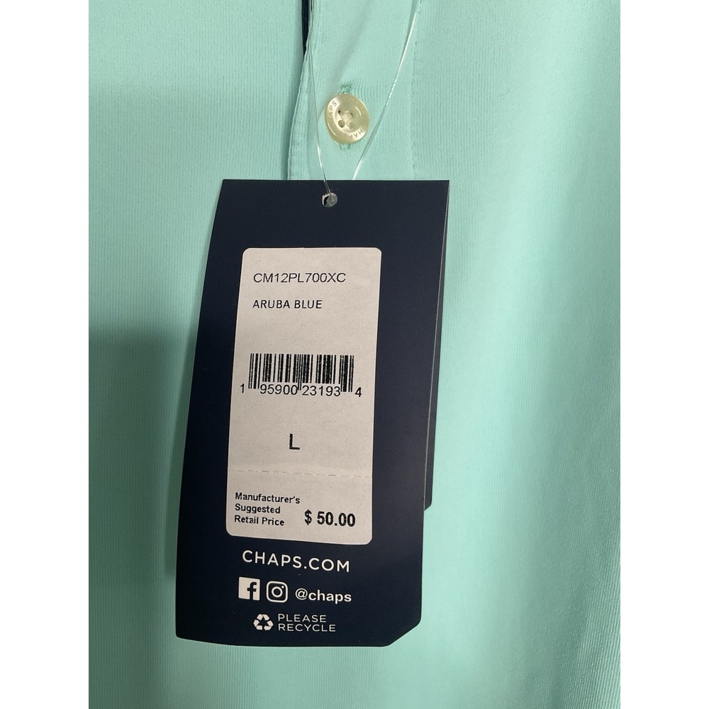 CHAPS Golf Polo Men's Size L Aruba Blue/Light Turquoise Shorts Sleeve Shirt UPF - Picture 5 of 14